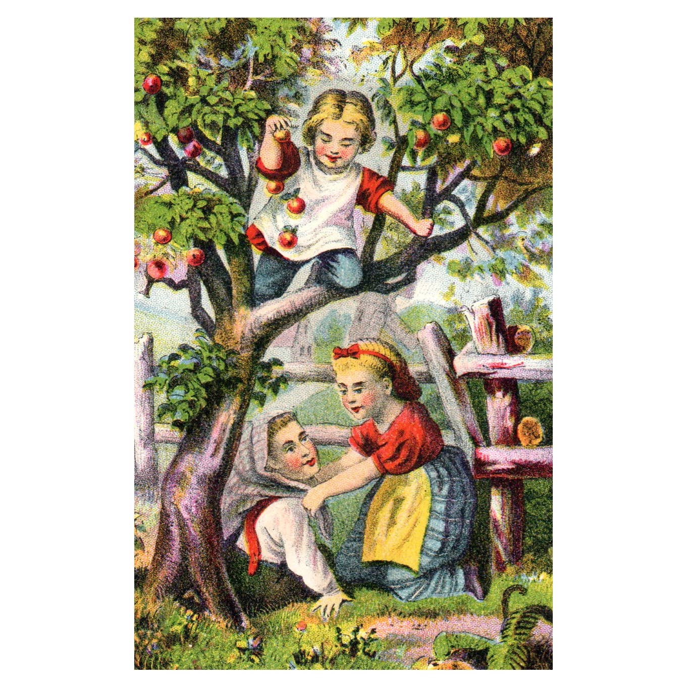 Children Picking Apples Apple Tree Blank - 1880s Victorian Trade Card TJ8-3