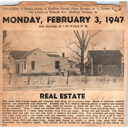 1947 Clipped Real Estate Listing Wabash Ave. Bluffton Indiana SF2