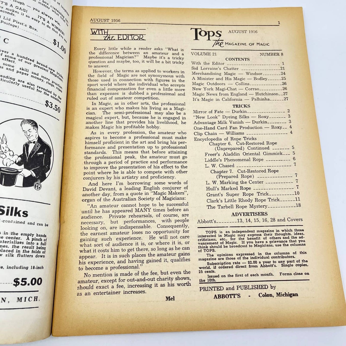 1956 August - Tops Magazine of Magic - Tricks Magicians TF7