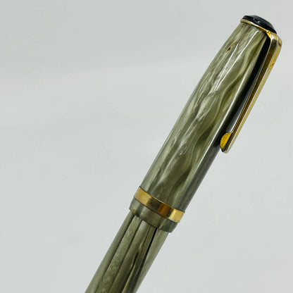 Vtg Green Olive Marble Celluloid Fountain Pen Iridium Tip Nib SB8-4