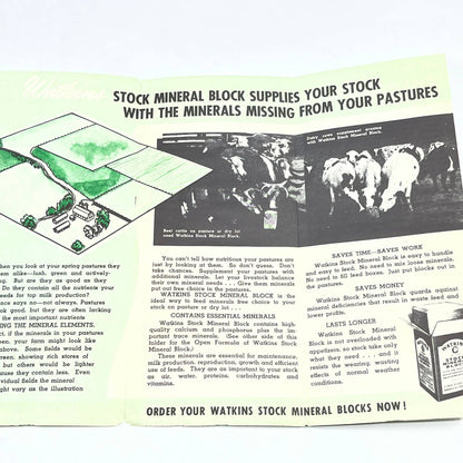 1950s Watkins Stock Mineral Block Farming Brochure H.O. Huffman Pratt KS AC1