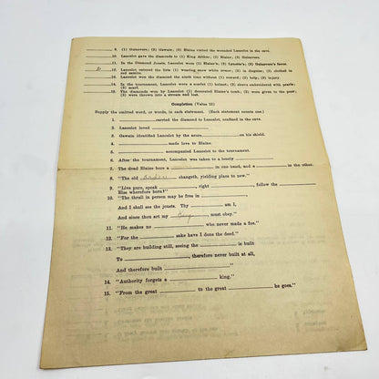 1951 English Test Idylls of the King Helen Sweeney Binghamton NY D7