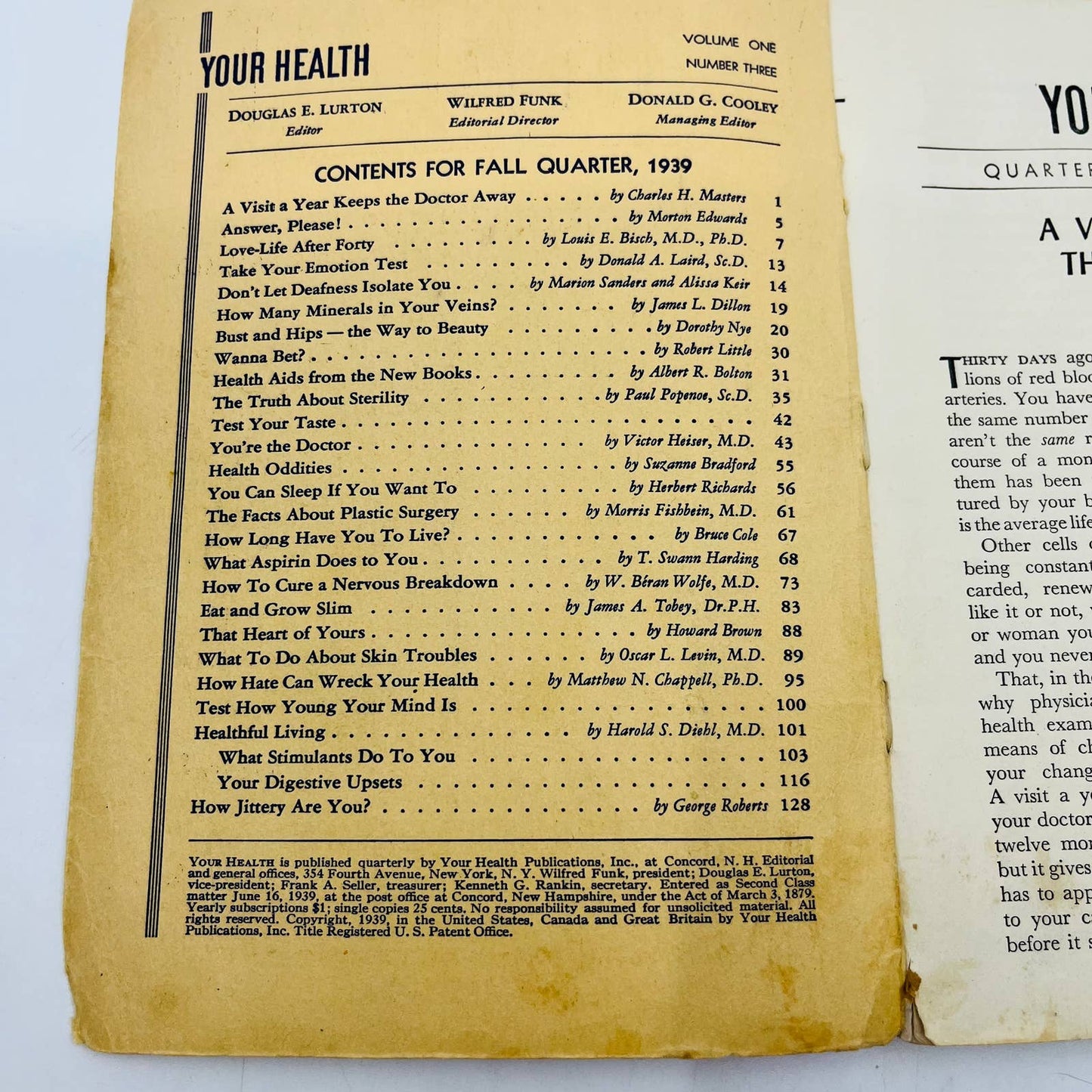 1939 YOUR HEALTH Booklet Love Life Digestive Emotion Test Sterility SA7