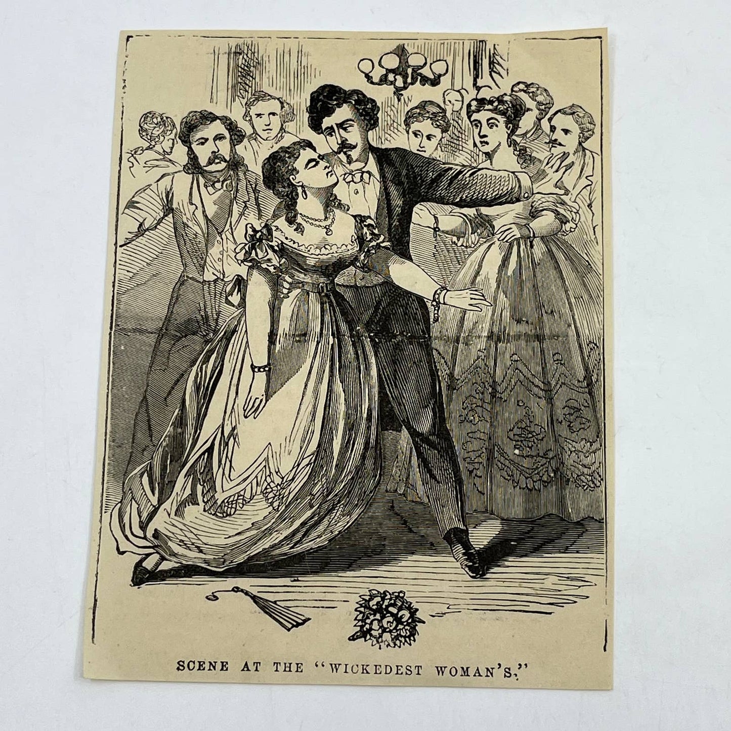 1880s Original Print Engraving Scene at the "Wickedest Woman's" ~4.5x6.5" AC9