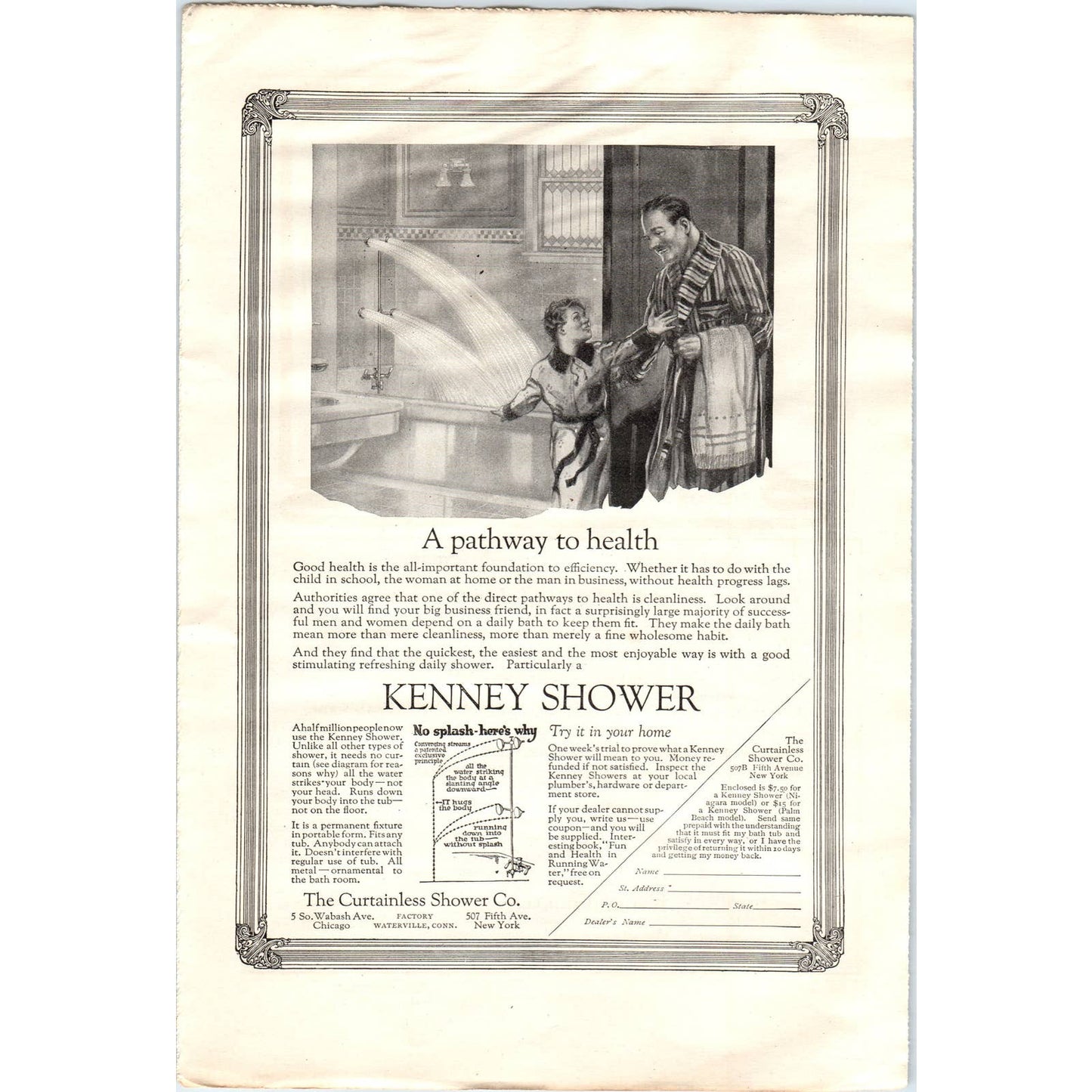 c1920 Harper's Ad - Curtainless Shower Co. Kenny Shower Waterville CT EA3