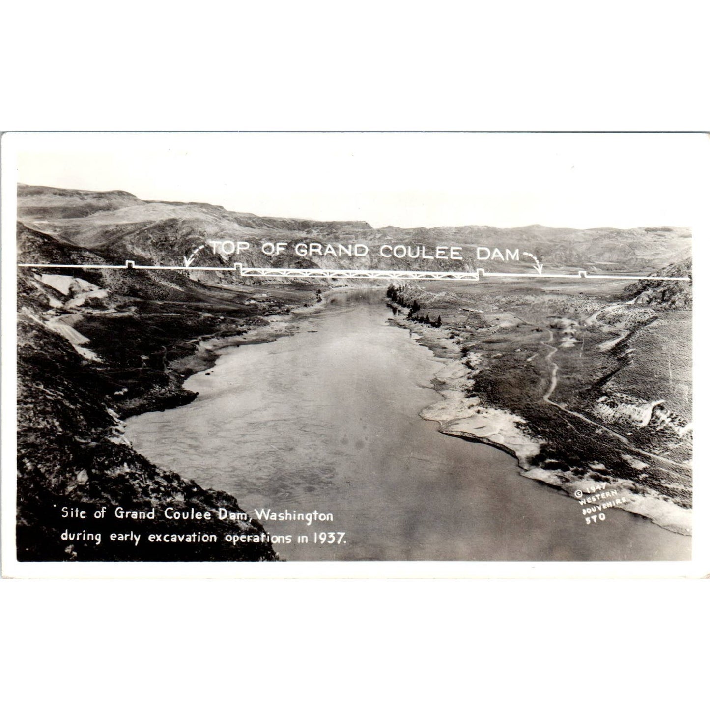 Vintage Postcard Site of Grand Coulee Dam Early Excavation Washington TD9-W2