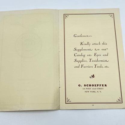 c1910 G. Schoepfer Glass Eyes Catalog Taxidermist & Furrier Supplies NY TF7