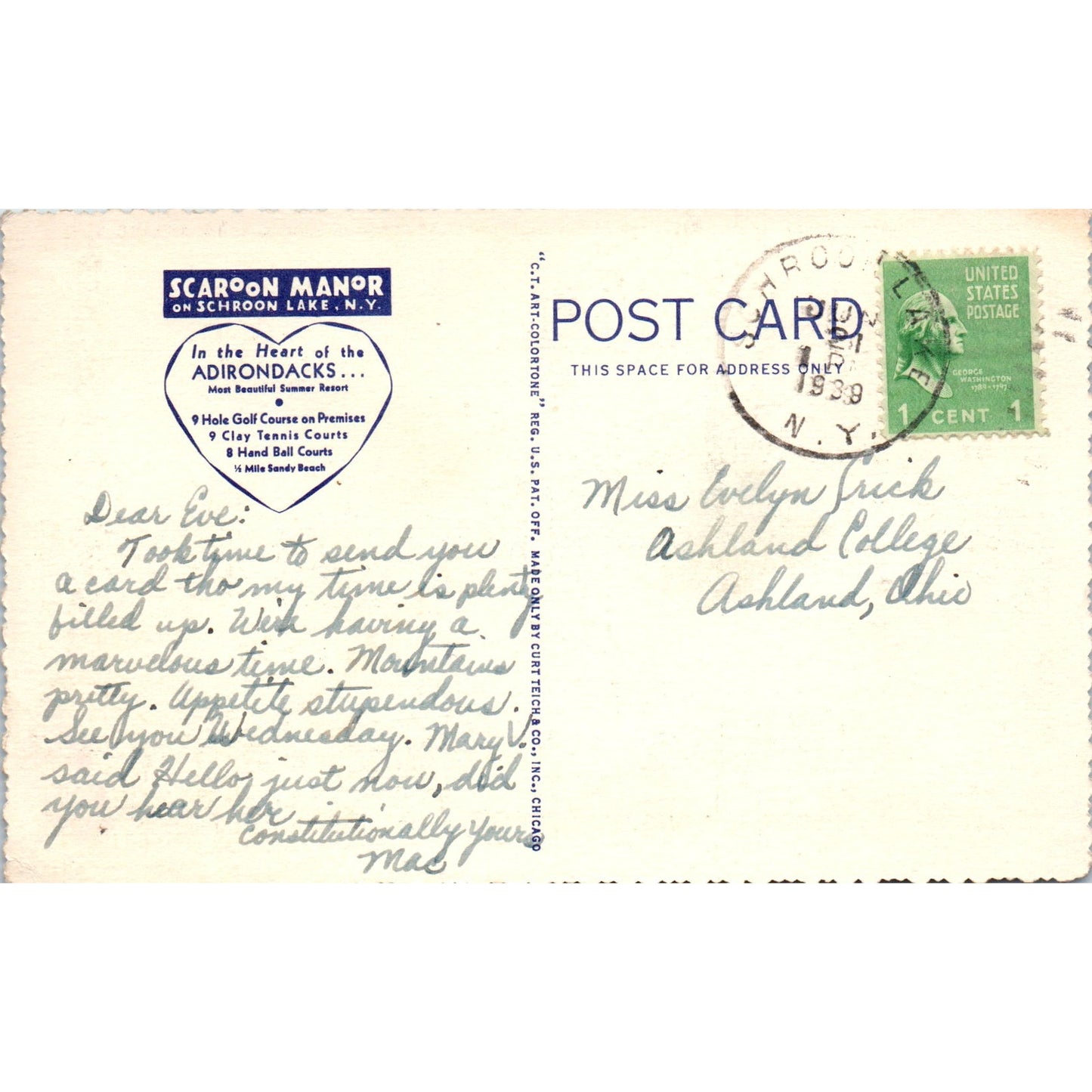 Ninth Hole Scaroon Manor Golf Course Schroon Lake NY 1939 Postcard P2-9