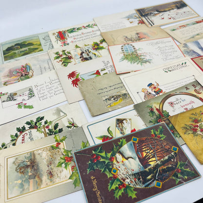 Antique 1900-30 Huge 22pc Christmas Post Card Lot Embossed Gilt Dresden TD1-4