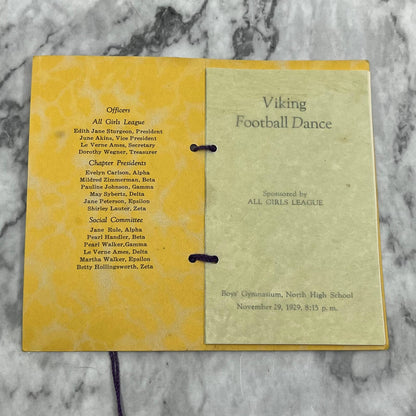 1929 North High School Denver CO Viking Football Dance Program TJ9-PG7