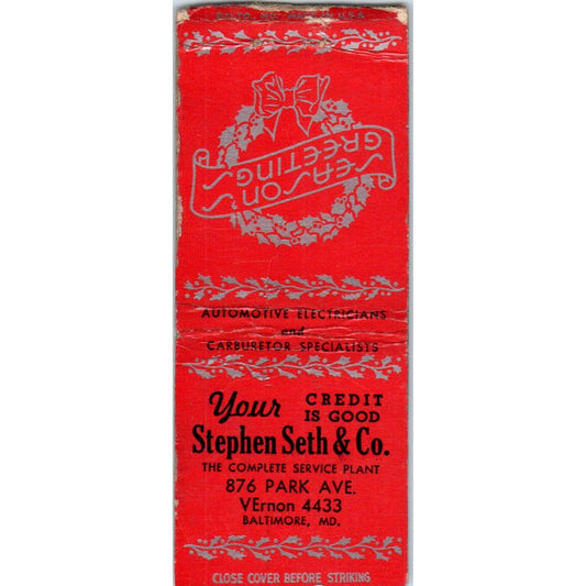 Stephen Seth & Co. Baltimore MD Advertising Matchbook Cover MM9-10