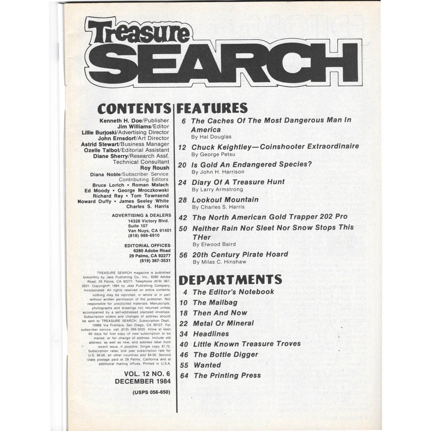 Treasure Search Magazine 1984 December Metal Detecting Gold Diamonds M2