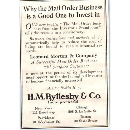 c1920 Harper's Magazine Ad - H.M. Byllesby & Co Mail Order Business EA3-4