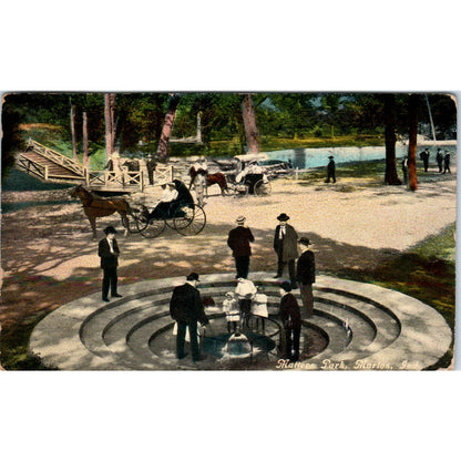 1910s Postcard Matter Park Marion Indiana Horses & Buggies SF2