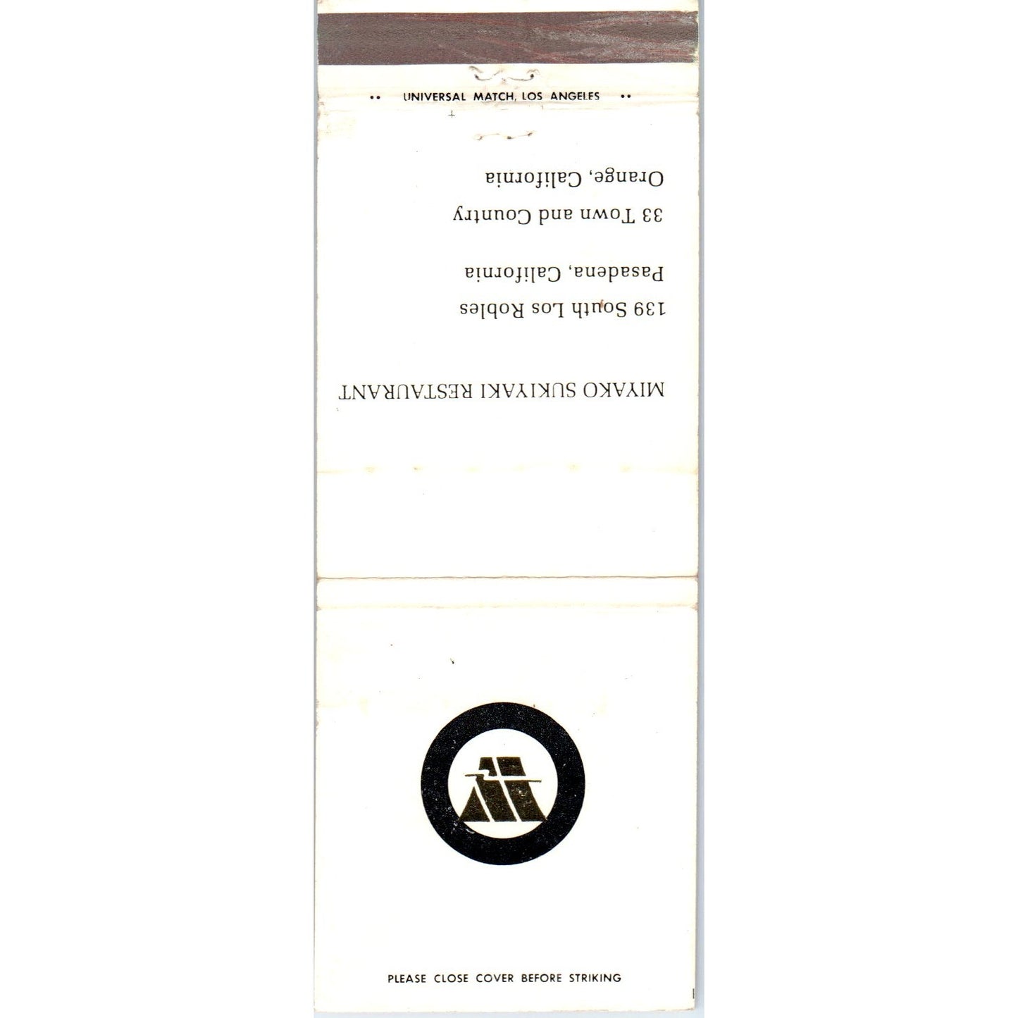 Miyako Sukiyaki Restaurant Pasadena Orange CA Advertising Matchbook MM9-6