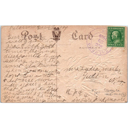 1909 Merry Christmas Winter Cottage Silver - Original Postcard TJ7-RP3