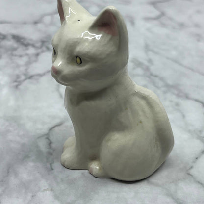 Vintage MCM Hand Painted White Kitty Cat Bone China Figurine 2.5” SE1