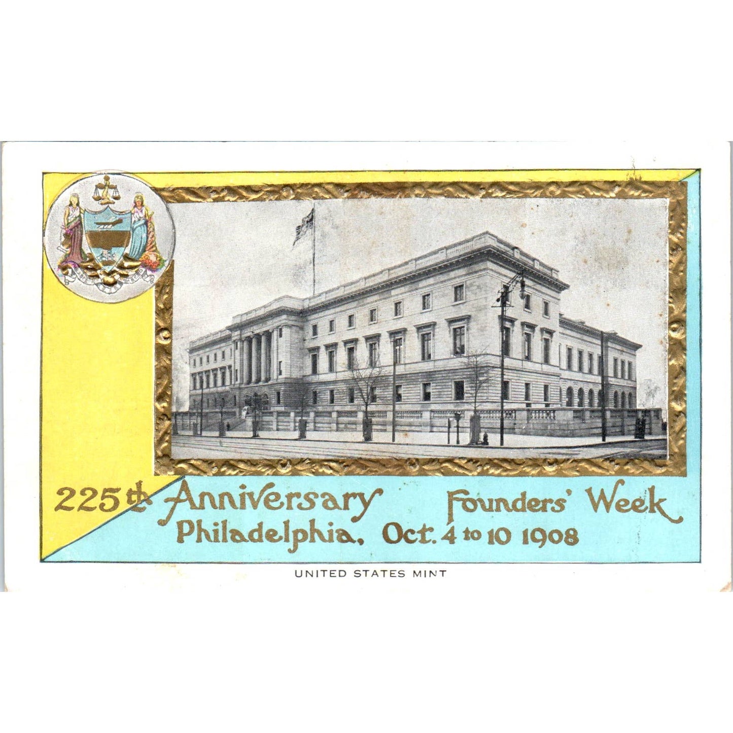 1908 Postcard Founder's Week Souvenir United States Mint - Philadelphia TD9-P1