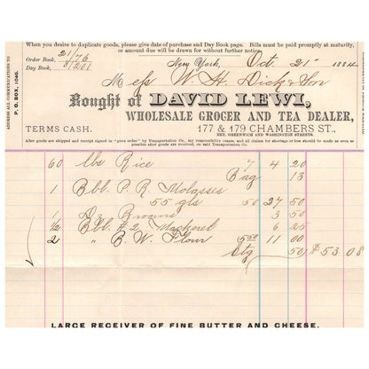 1884 David Lewi Wholesale Grocer & Tea Dealer Letterhead Chambers St. NY AC9