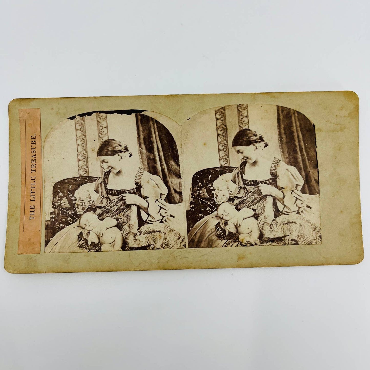 1870s Stereoview Card Victorian Mother Holding Dressing Sleeping Baby Infant