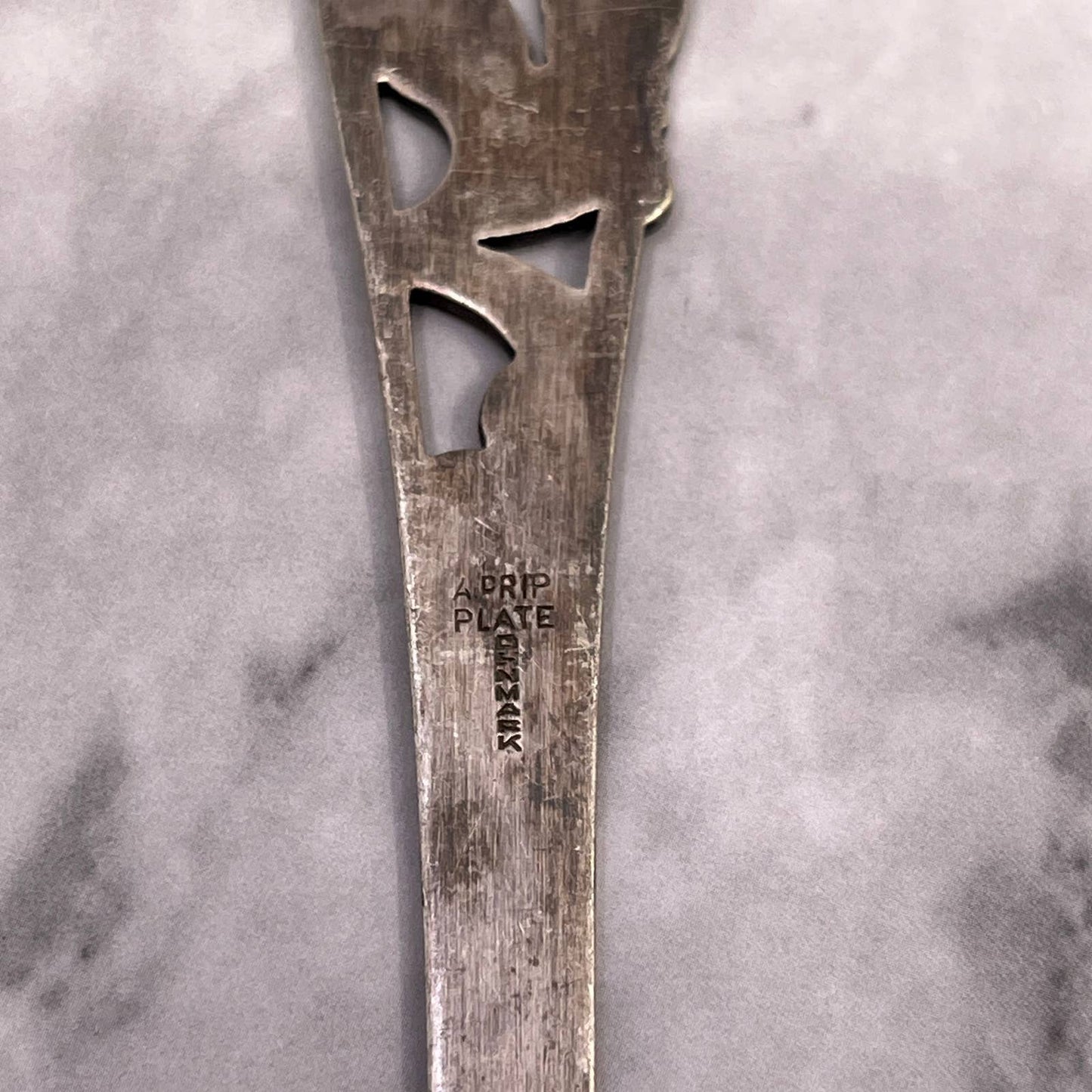 Antique Drip Silver Plate 2 Prong Pickle Serving Cocktail Fork Denmark 6” SA2