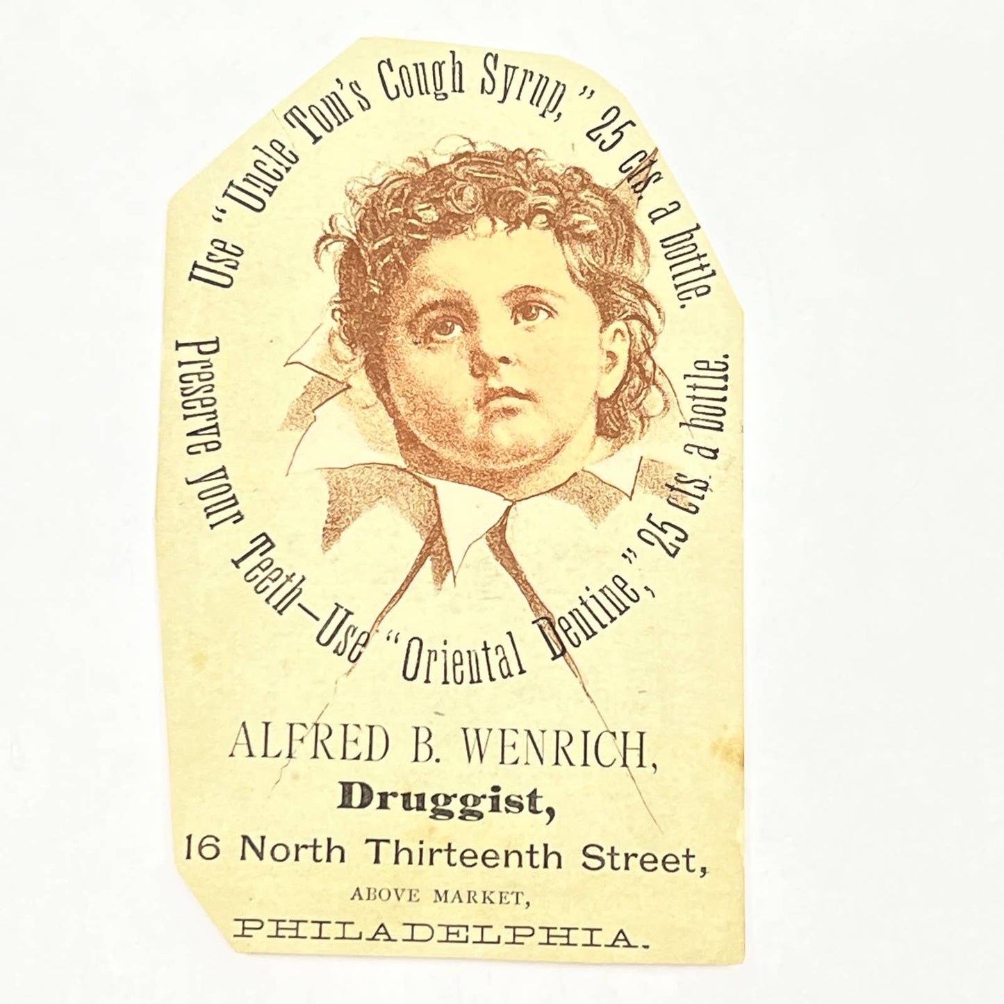 Original 1880s Victorian Trade Card Alfred B. Wenrich Druggist Philadelphia AB6