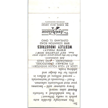 Westley's Concentrate Auto Polish Advertising Matchbook Cover SA1-M11