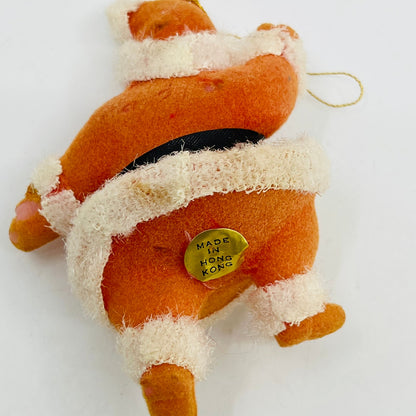 Vintage Celluloid Felt Flocked Santa Claus Christmas Tree Ornament 4" TH9-1
