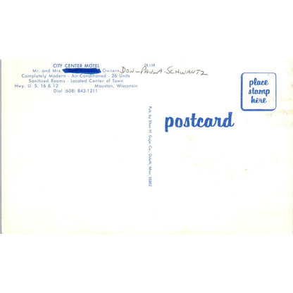 City Center Motel Don & Paula Schwantz Mauston WI Original Postcard TJ9-P3