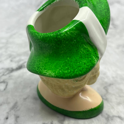 MCM Vintage Lady Head Vase Blonde Green Dress & Hat EUC White Tie 3.5” TK2