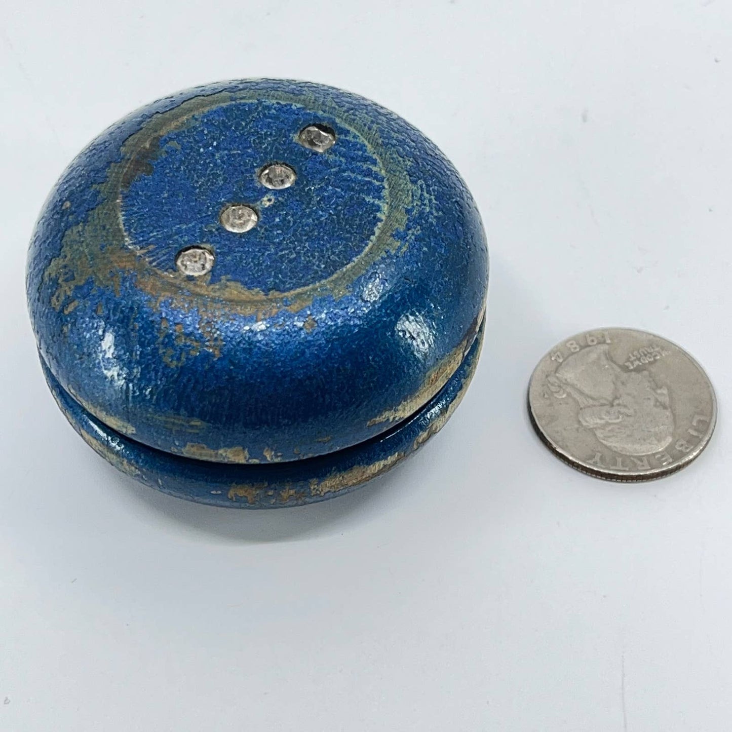 Vintage Duncan Jeweled Wooden Yo-Yo Blue w/ Rhinestones TE3-2