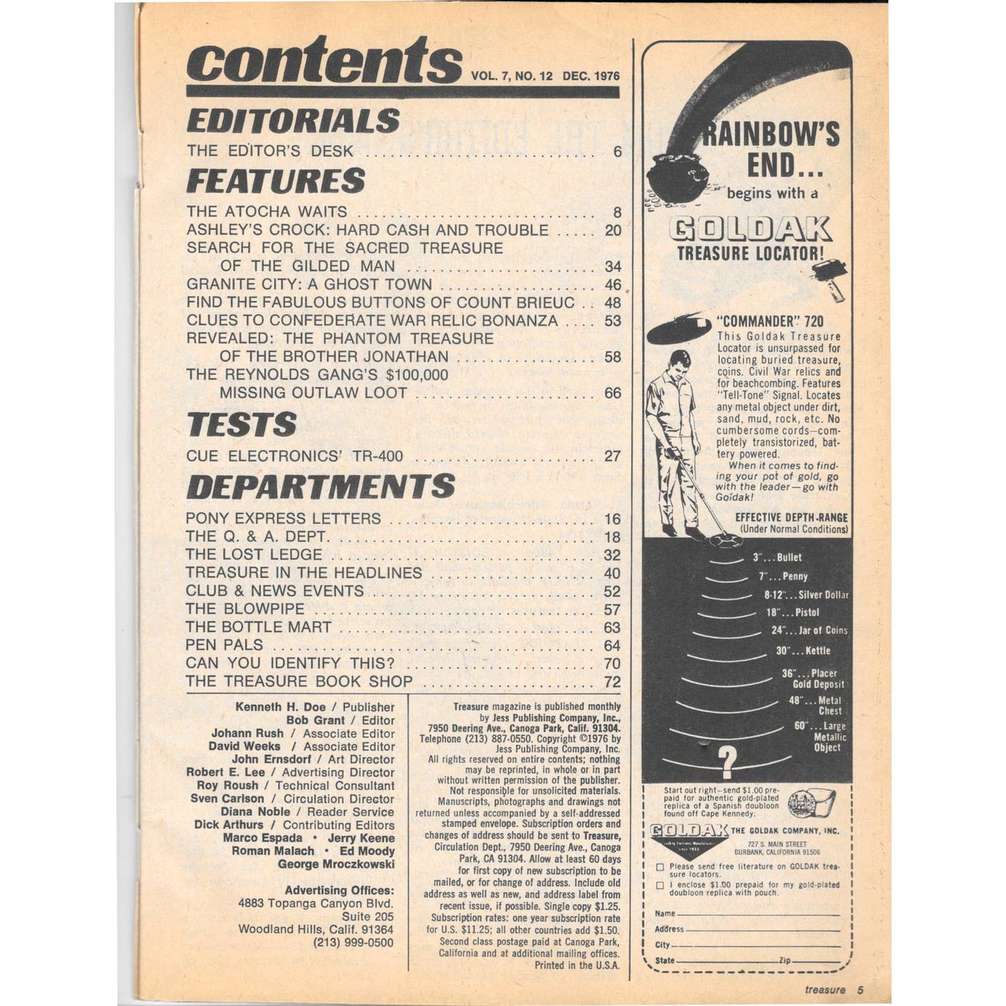 Treasure Magazine - Treasure Hunting Gold Mining Metal Detecting Dec 1976 M5