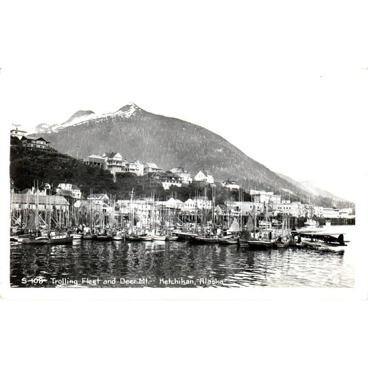 Trolling Fleet and Deer Mt. Ketchikan RPPC Alaska Original Postcard TK1-30