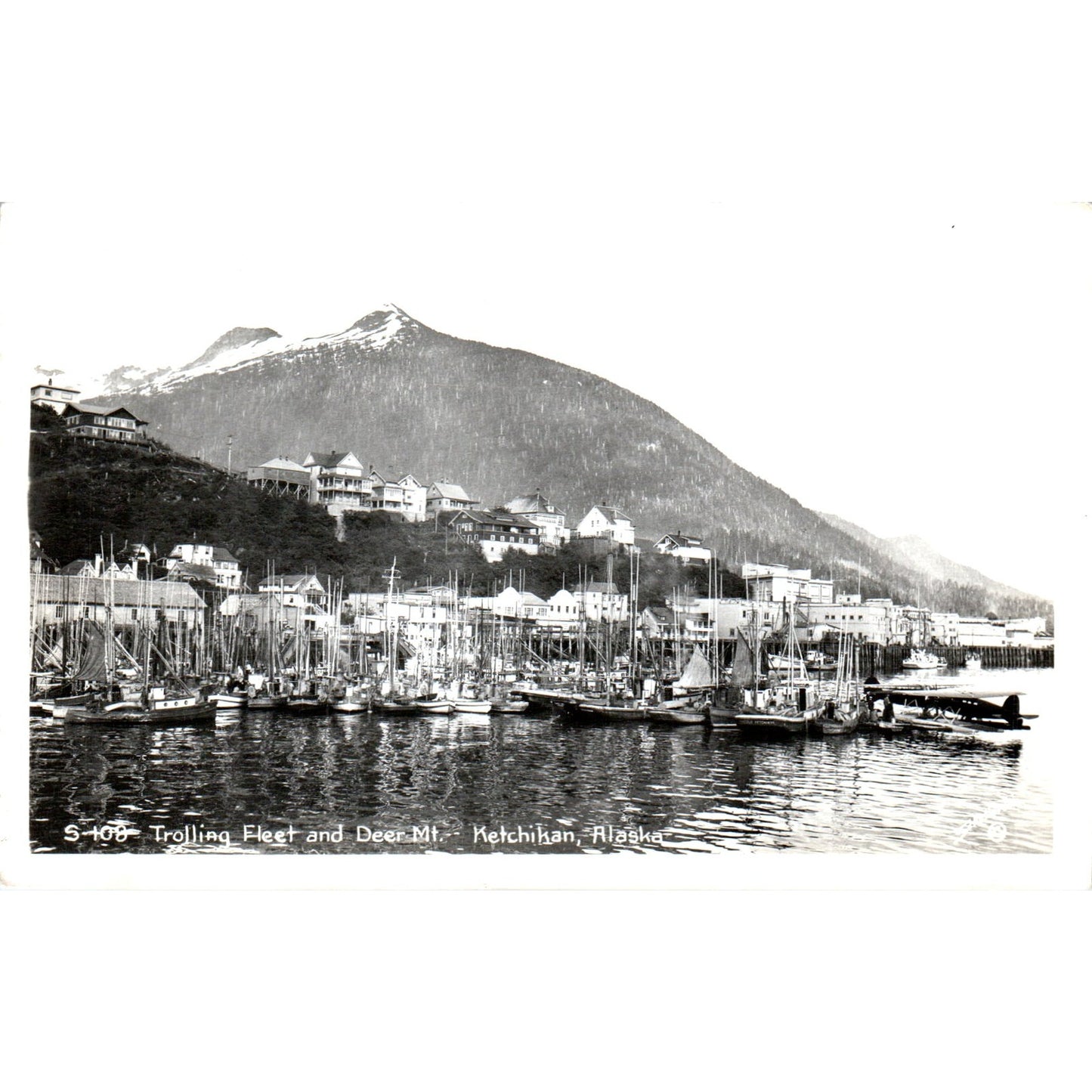 Trolling Fleet and Deer Mt. Ketchikan RPPC Alaska Original Postcard P2-6