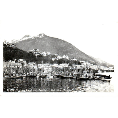 Trolling Fleet and Deer Mt. Ketchikan RPPC Alaska Original Postcard P2-6