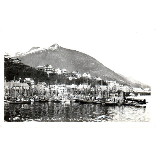 Trolling Fleet and Deer Mt. Ketchikan RPPC Alaska Original Postcard P2-6