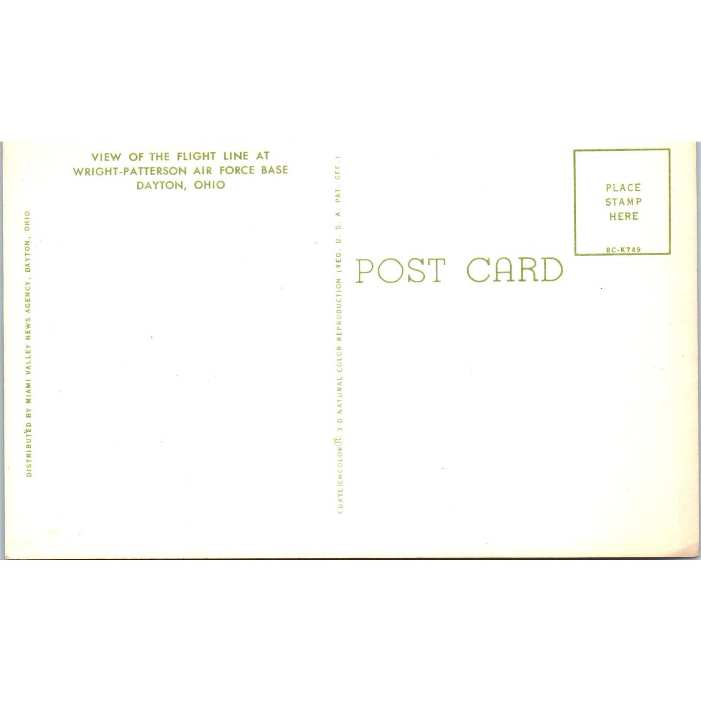 Vintage Postcard Flight Line At Wright-Patterson Air Force Base Dayton OH EA3