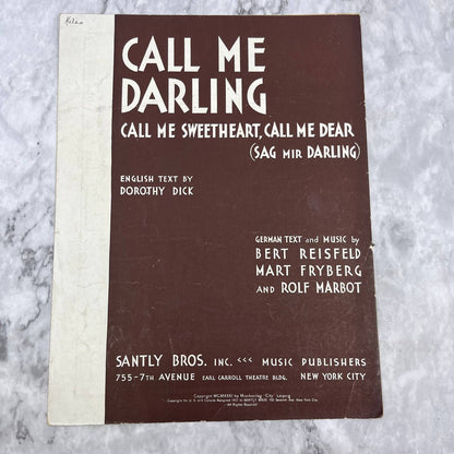 1931 CALL ME DARLING (Call Me Sweetheart) Sheet Music by Reisfeld TH1