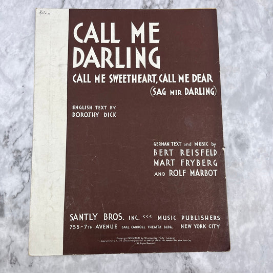 1931 CALL ME DARLING (Call Me Sweetheart) Sheet Music by Reisfeld V42-4