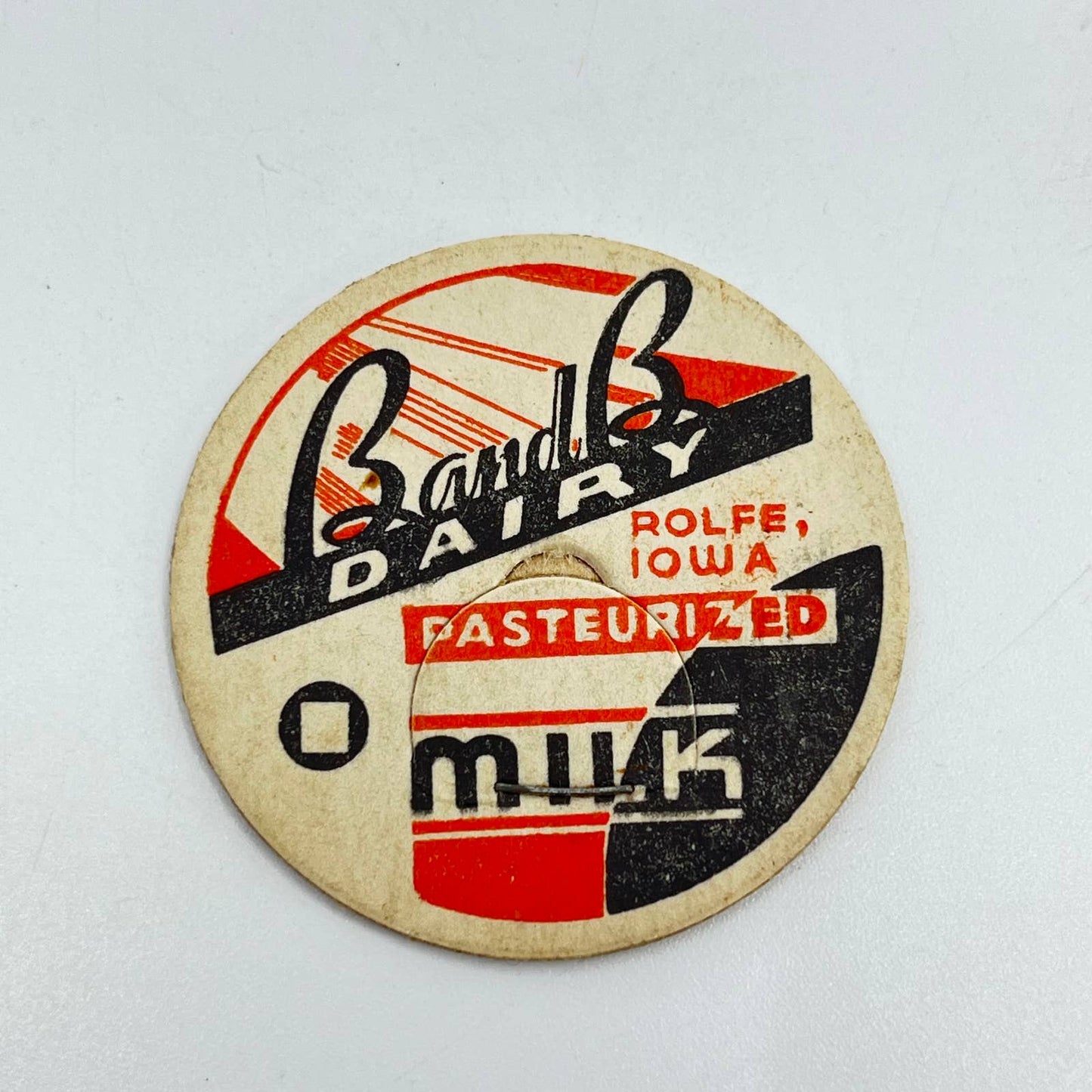 Vintage Milk Bottle Cap B and B Dairy Rolfe IA SD4