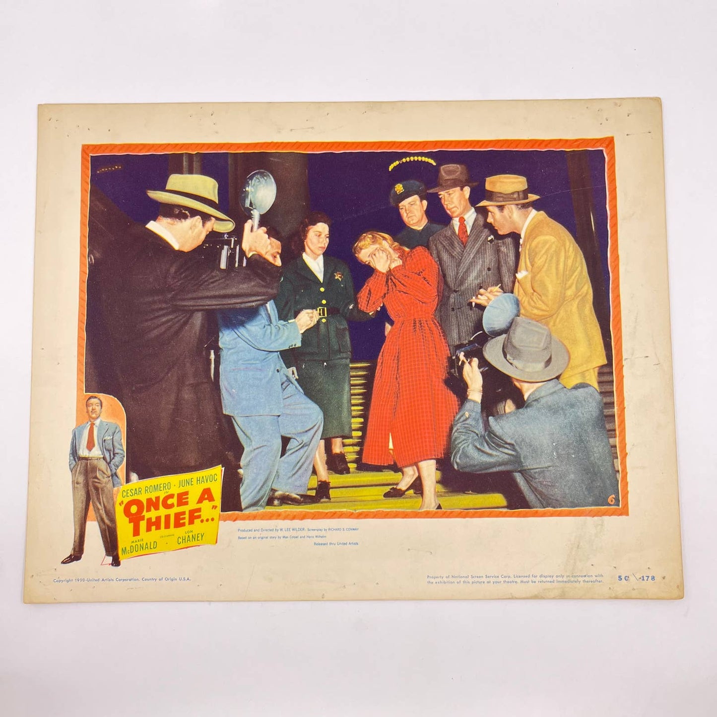 1950 ONCE A THIEF Movie Lobby Card Cesar Romero June Havoc Lon Chaney 11x14 FL3
