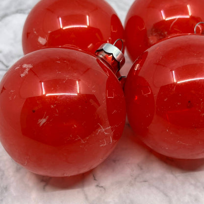 Opaque 5 Vintage Glass Christmas Tree Ornaments RED 2 7/8"