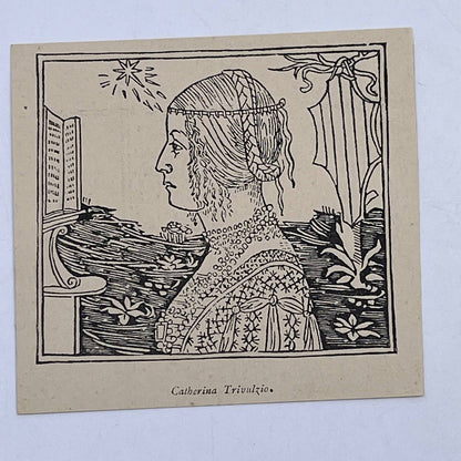 Original 1892 Ludwig Rosenthal Engraving Woman w/ Braids Catherina Trivulzio AC8