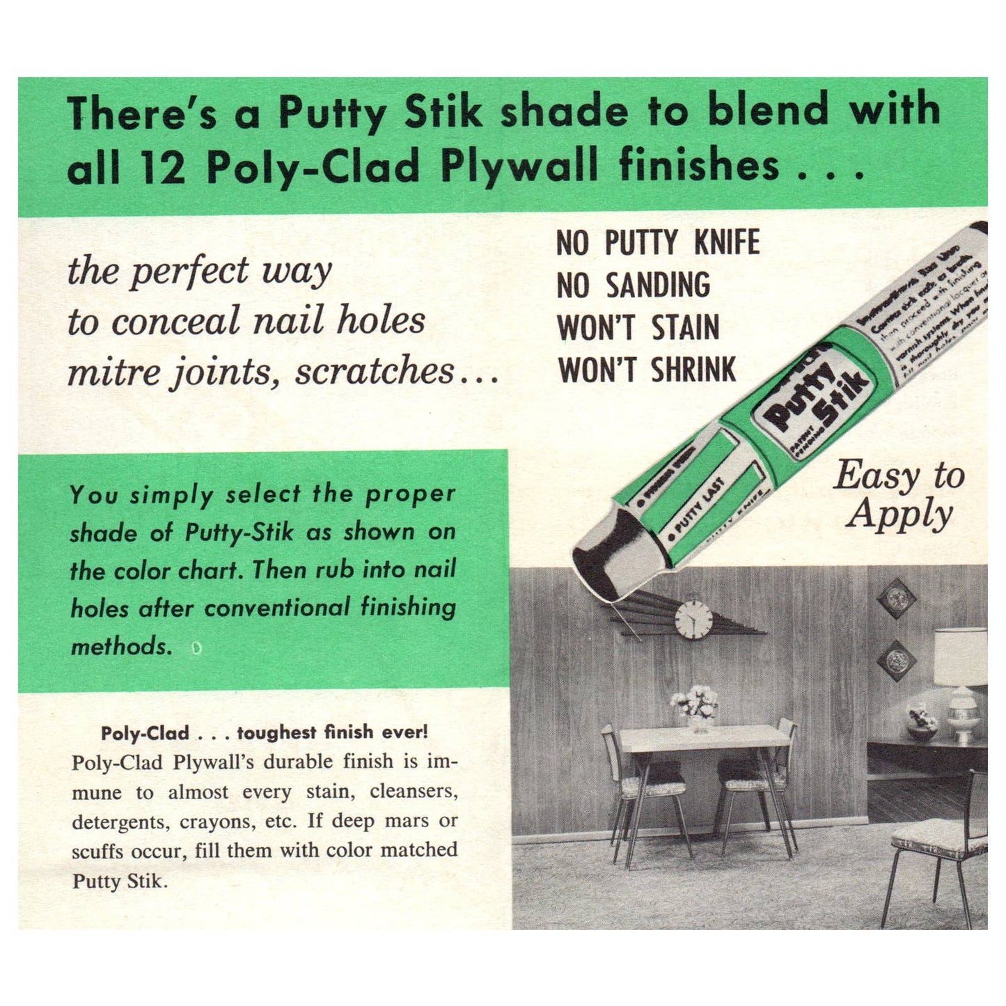 1950s MCM Advertising Brochure Putty Stik and Poly-clad Plywall SE4