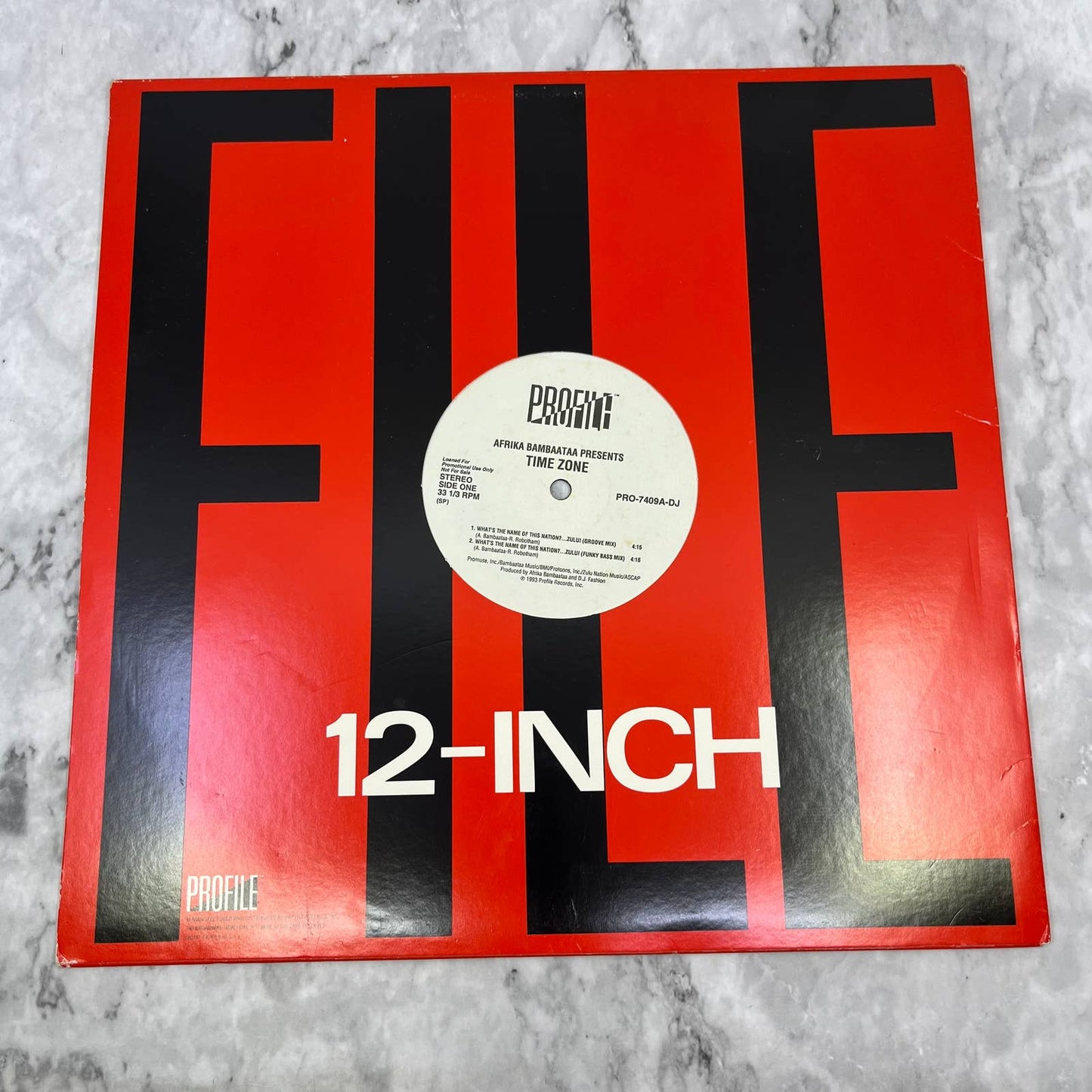 Afrika Bambaataa Presents Time Zone – Zulu War Chant PROMO 33 Record Profile TJ4