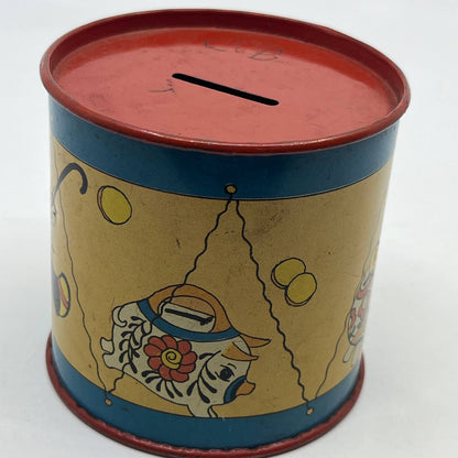 1950s Fern Bisel Peat Toy Bank Drum Siesta Ohio Art 16/101 Tin Litho 3" TG8