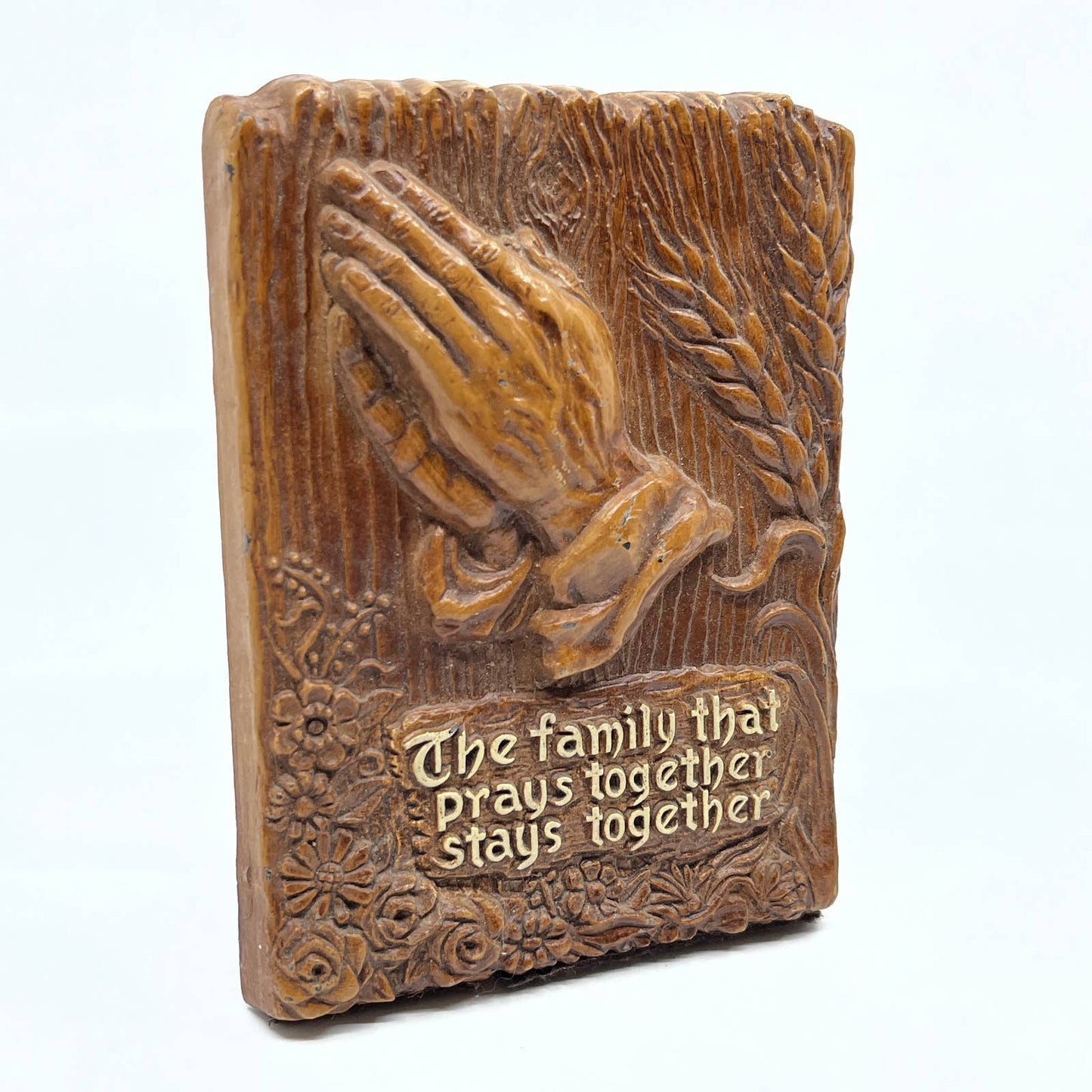 1960 Kitchen Christian Napkin Holder Praying Hands Family Prays Together TF5