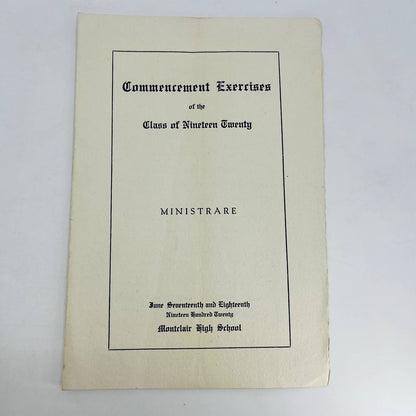 1920 Montclair High School Ministrare Graduation Commencement Program NJ D4