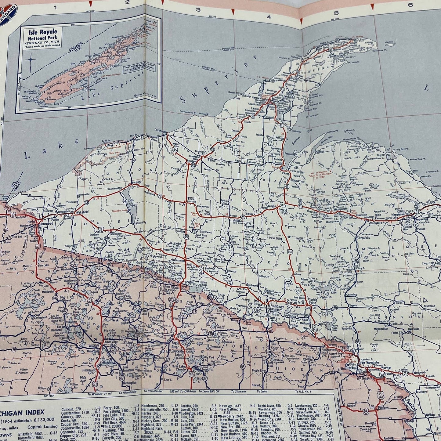 Vintage 1963 Standard Michigan State Highway Gas Station Travel Road Map TG1