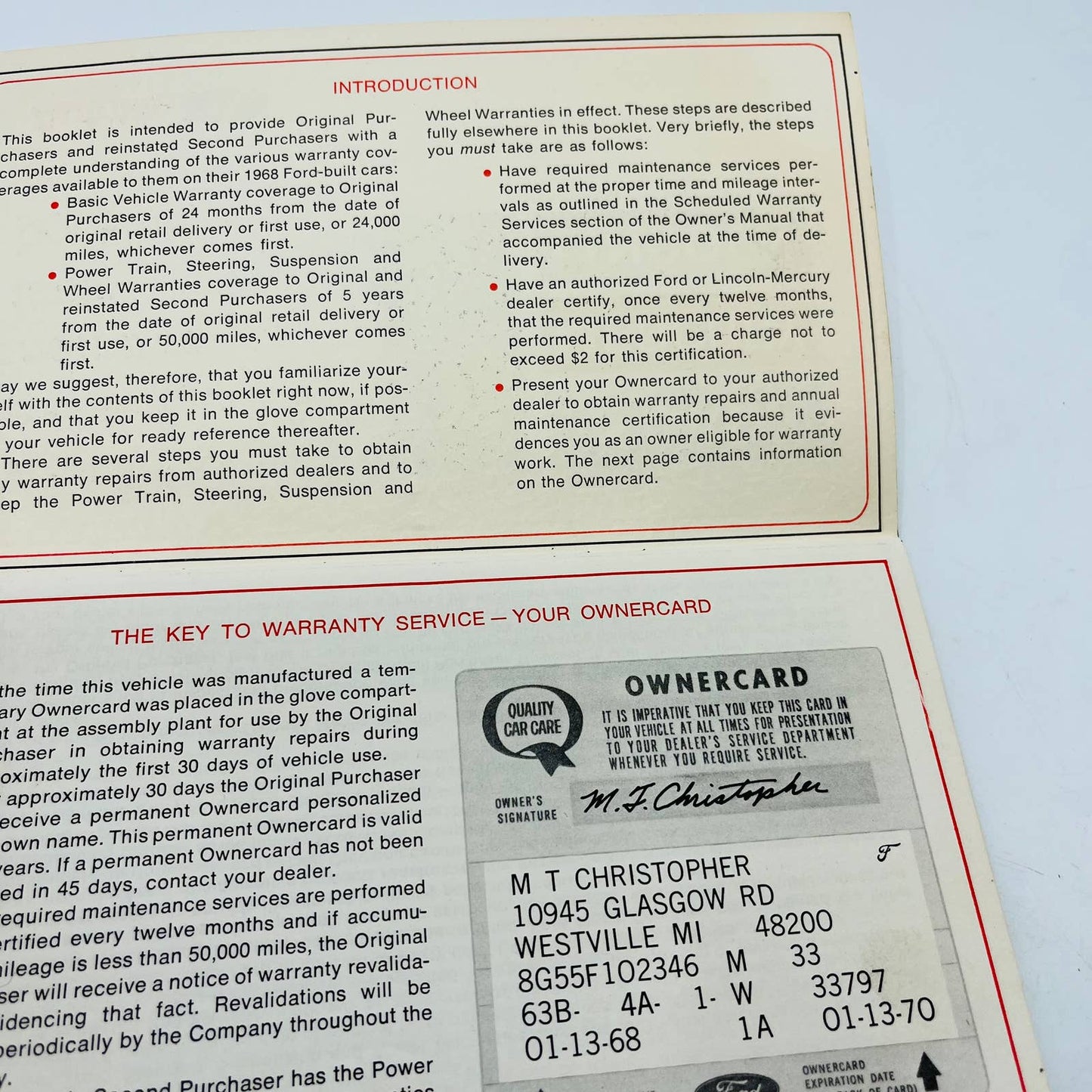 1968 Ford Lincoln Mercury Dealer Passenger Car Warranty Facts Booklet BA4